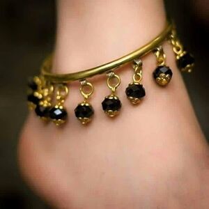 Gold and Black Beaded Anklet